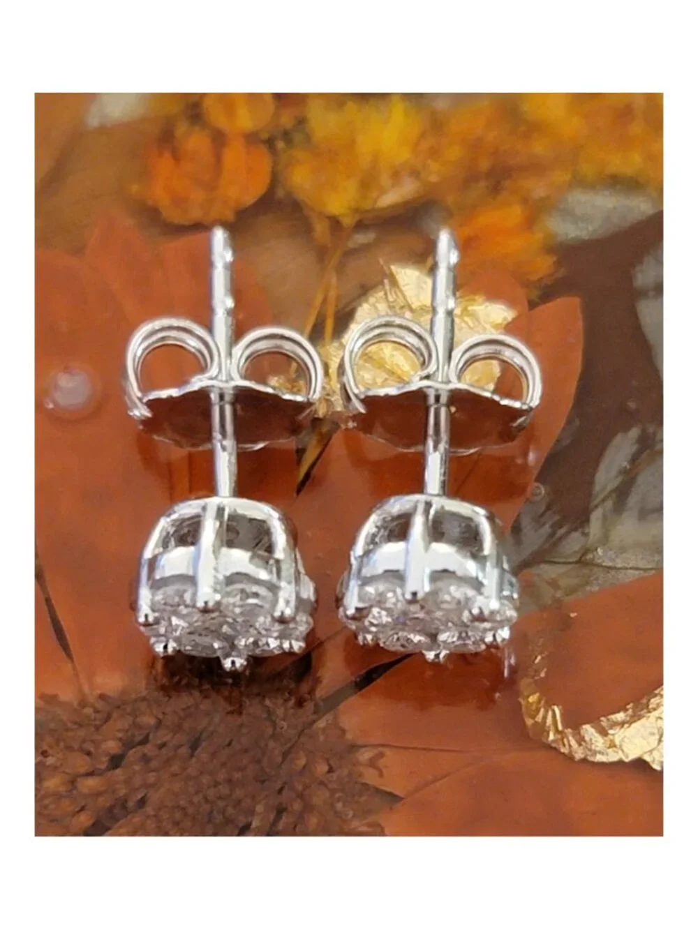 Lab Grown Diamond Cluster Stud Earrings White Gold NWT - Picture 6 of 12